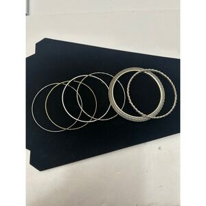 Mixed Metal Bangle Bracelet Lot 6pc Silver Gold Tone Textured Etched Stackable